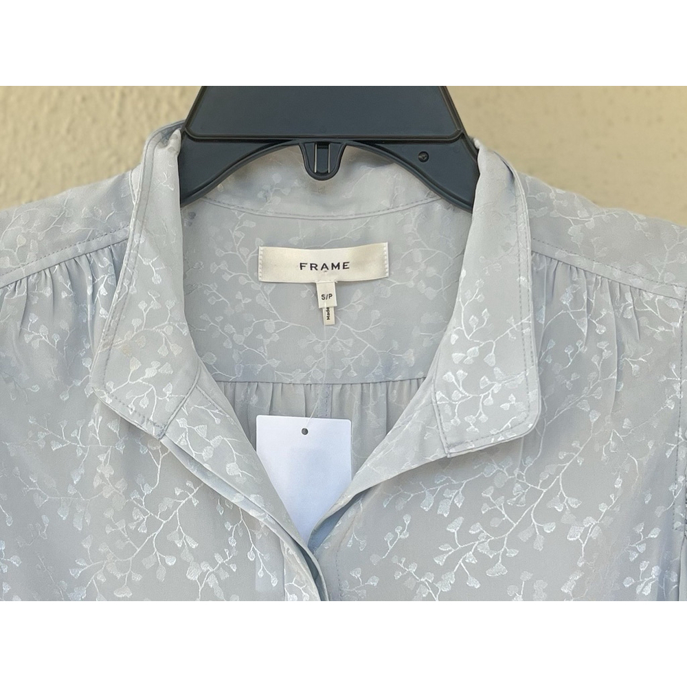 NWT Frame Gillian Denim Blue Silk Puff Sleeve Blouse Size Small Petite Pastel - Picture 3 of 7
